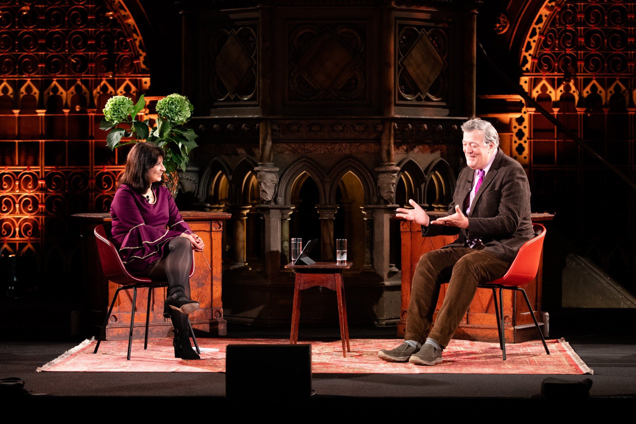 photos of Shappi Khorsandi and Stephen Fry